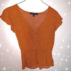 Burnt orange n white polka dot blouse 🍁